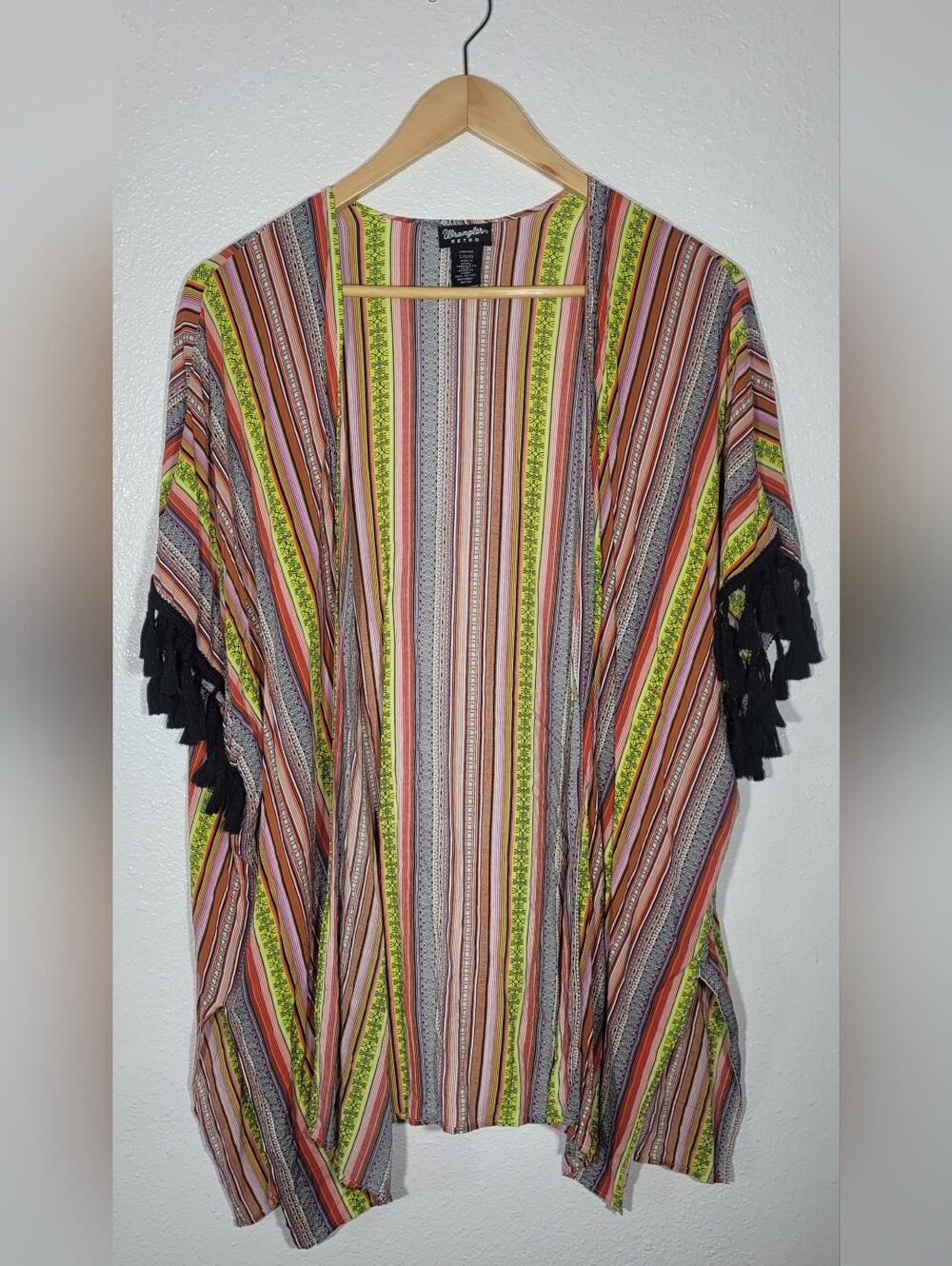Wrangler Retro Topper Kimono Large Striped Duster Western Aztec Boho Tassels